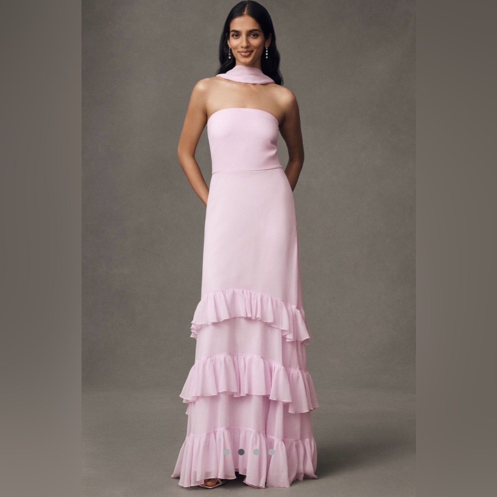 BHLDN Scarf-Neck Strapless Tiered Maxi Dress
